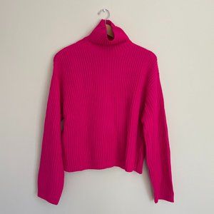 Urban Revivo | Turtle Neck Oversized Pink Ribbed Knit Sweater